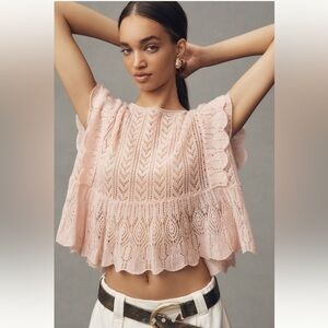 Anthropologie Flutter Sleeve Cashmere Crop Sweater